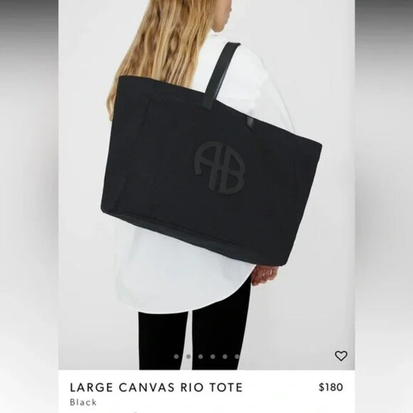 Anine Bing canvas RIO tote large black with leather handles - Picture 2 of 7
